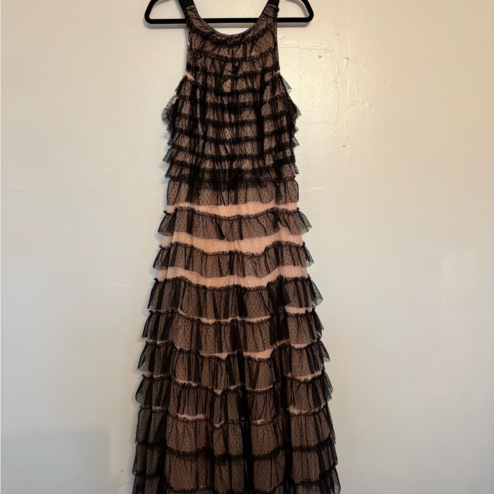 Anthropologie Black and Pink Layered Maxi Dress